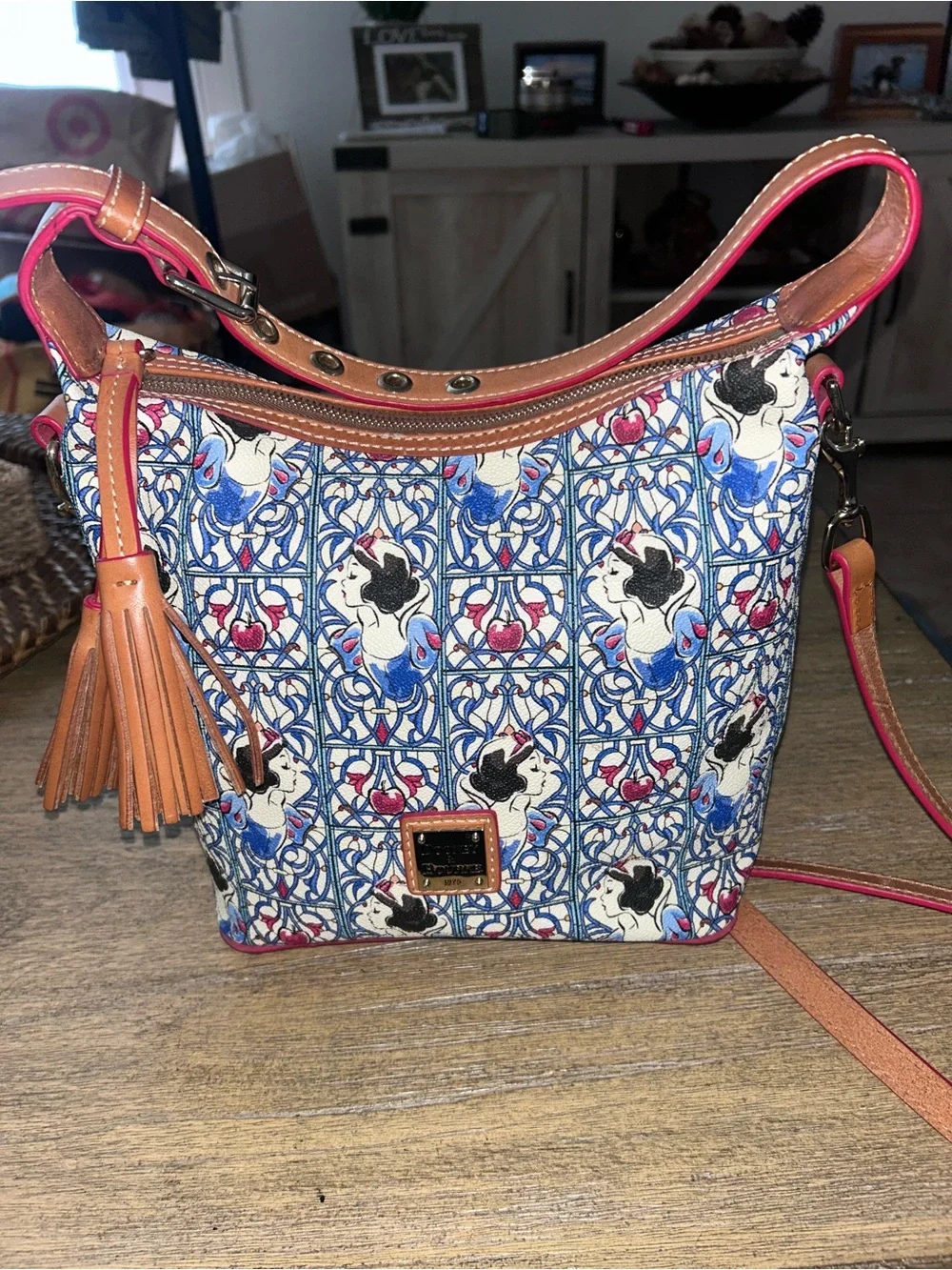 Dooney & Bourke Blue Disney Snow White Printed Canvas Crossbody EUC - Picture 1 of 5